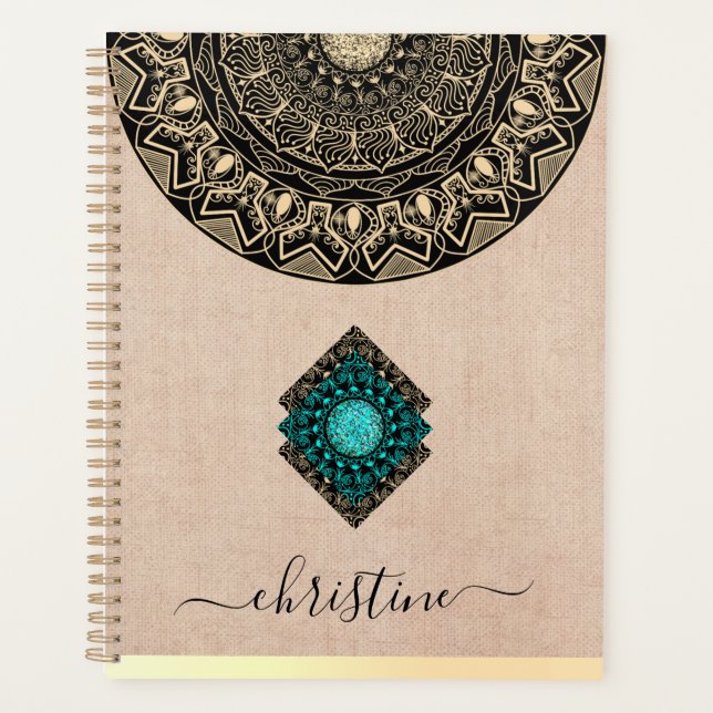 Mandala en or noir rustique nom du burlap beige (Devant)