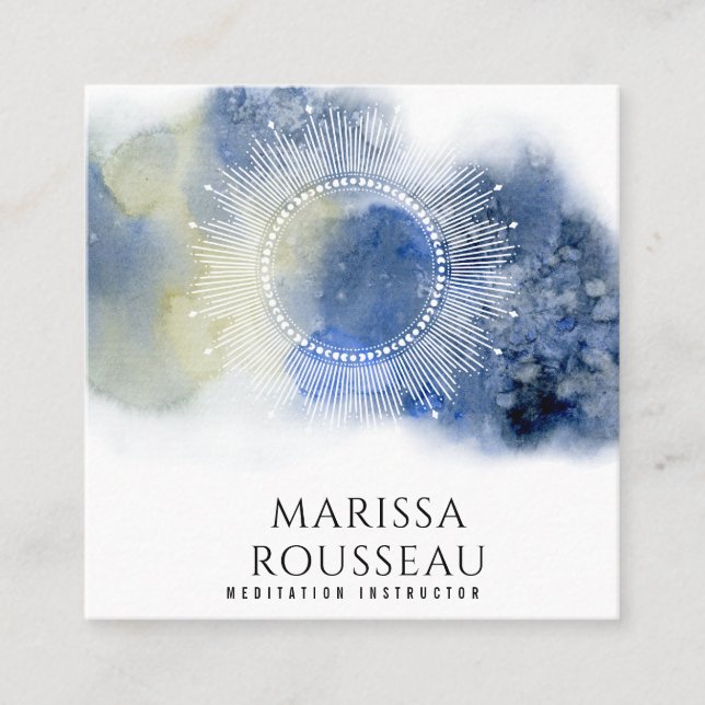 Mandala Ethereal Celestial Abstrakt Blue White Quadratische Visitenkarte (Vorderseite)