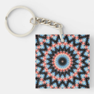 Mandala étoile noir, bleu et rouge