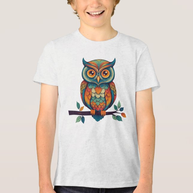 Mandala Eule Tri-Blend Shirt (Vorderseite)