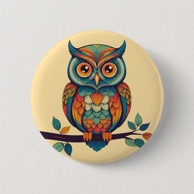 Mandala Eulenkönig Button (Vorderseite)