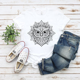 Mandala-Eulenkopf-Linienkunst T-Shirt
