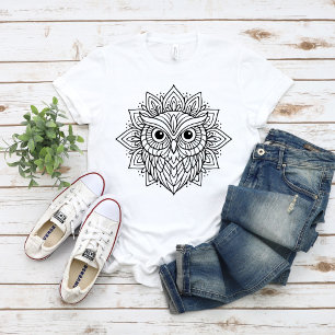 Mandala-Eulenkopf-Linienkunst T-Shirt
