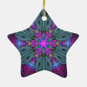 Mandala Farbige Fraktal-Kunst mit rosa Stern Keramik Ornament