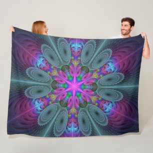 Mandala Farbige Schlagkräftige Fraktal Kunst Kalei Fleecedecke