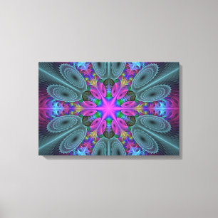 Mandala Farbige Schlagkräftige Fraktal Kunst Kalei Leinwanddruck