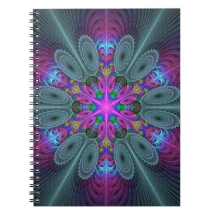 Mandala Farbige Schlagkräftige Fraktal Kunst Kalei Notizblock