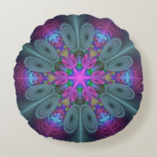 Mandala Farbige Schlagkräftige Fraktal Kunst Kalei Rundes Kissen