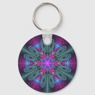 Mandala Farbige Schlagkräftige Fraktal Kunst Kalei Schlüsselanhänger