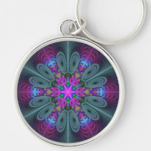 Mandala Farbige Schlagkräftige Fraktal Kunst Kalei Schlüsselanhänger