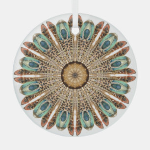 Mandala-Federn Aquarell: Natürliches Spitzen-Desig Ornament Aus Glas