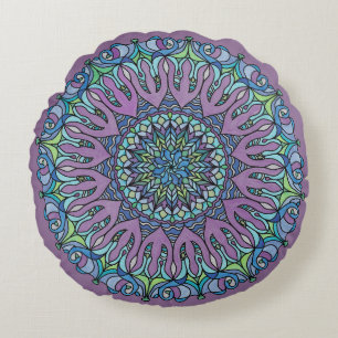 Mandala Floor Pillow Cushion - Teardrop Lavender Rundes Kissen