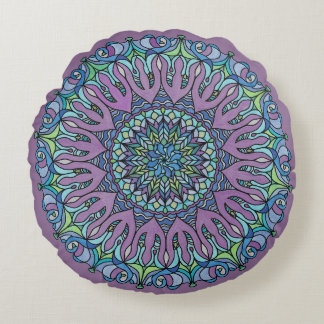 Mandala Floor Pillow Cushion - Teardrop Lavender Rundes Kissen