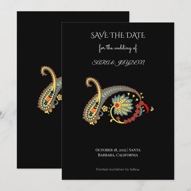 Mandala Floral Art – Boho Paisley Poster Design Save The Date (Vorne/Hinten)