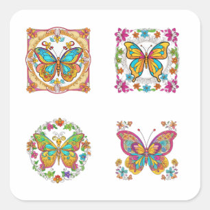 Mandala floral avec Stickers Papillon Art 4 Pack