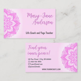 Mandala Floral Design Yoga Studio Girly Pink Blush Visitenkarte