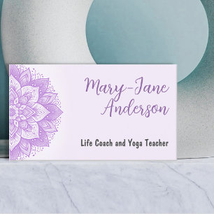 Mandala Floral Design Yoga Studio Lila Pastel Visitenkarte