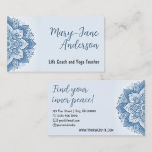 Mandala Floral Design Yoga Studio Pastel Baby Blue Visitenkarte