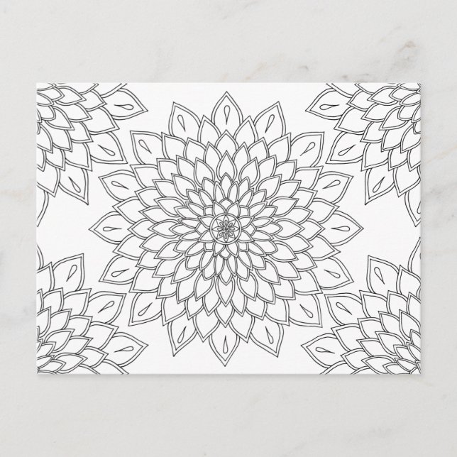 Mandala Floral Dhalia Muster Erwachsenenfarben Postkarte (Vorderseite)