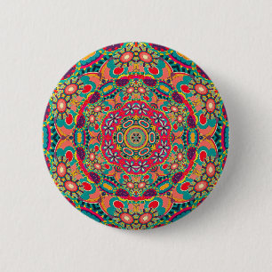 Mandala Floral Psychedelic Retro Hippie Millefiori Button