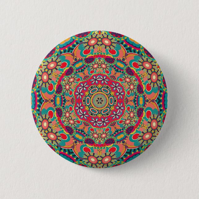 Mandala Floral Psychedelic Retro Hippie Millefiori Button (Vorderseite)