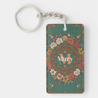 Mandala floral sarcelle vintage avec colibris et