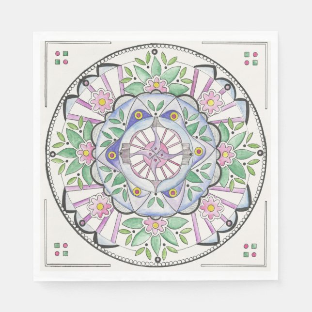 Mandala Floribunda Design auf Papierservietten (Vorderseite)