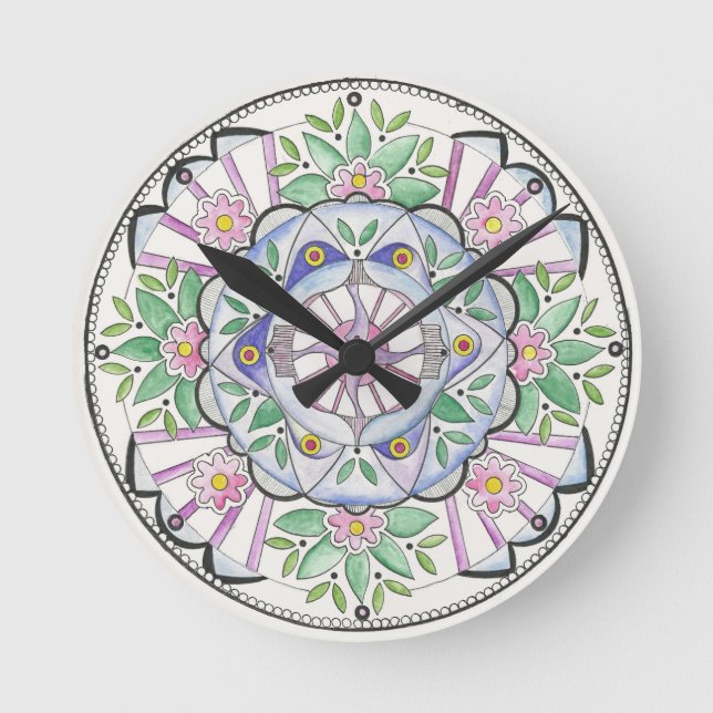 Mandala Floribunda Wall Clock Runde Wanduhr (Vorderseite)