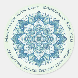 Mandala Flower Simple Pastel Turquoise Étiquettes