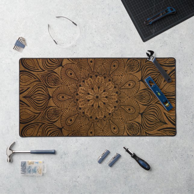 Mandala Flower Zen subtil Muet Neutre Tan Brown (Poste de travail)