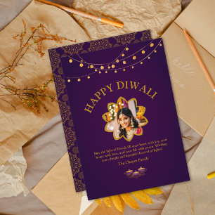 Mandala Foto Lila Golden Diwali Feiertagskarte