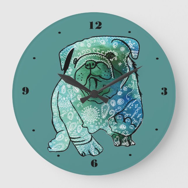 Mandala-französische Bulldoggen-Wanduhr Große Wanduhr (Vorderseite)