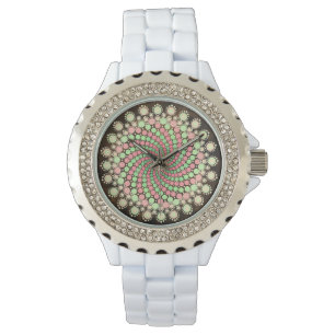 Mandala-Frauen-Handgelenk grün und rosa Armbanduhr