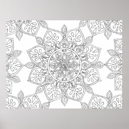 Mandala für die Färbung von Schwarz-weißem Bläsche Poster