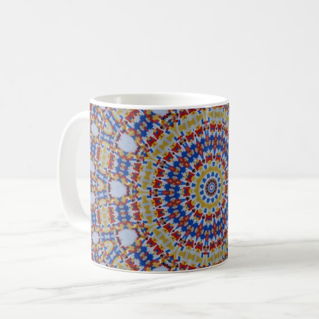 Mandala gelb blau kaffeetasse (Vorderseite Links)