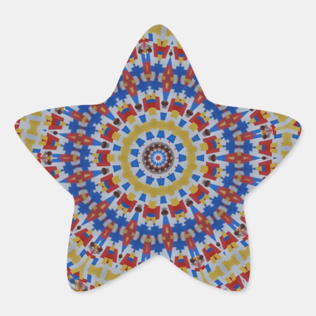 Mandala gelb blau  Stern-Aufkleber (Vorderseite)