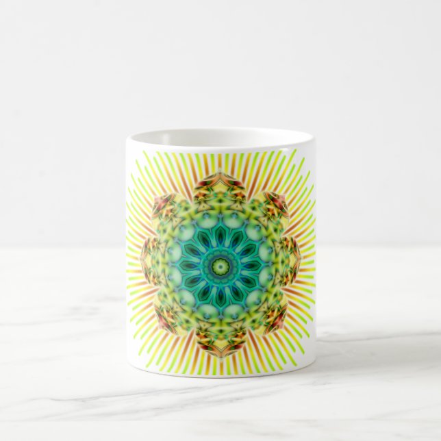Mandala gelb grün kaffeetasse (Mittel)