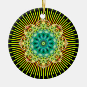 Mandala gelb grün   schwarz keramik ornament