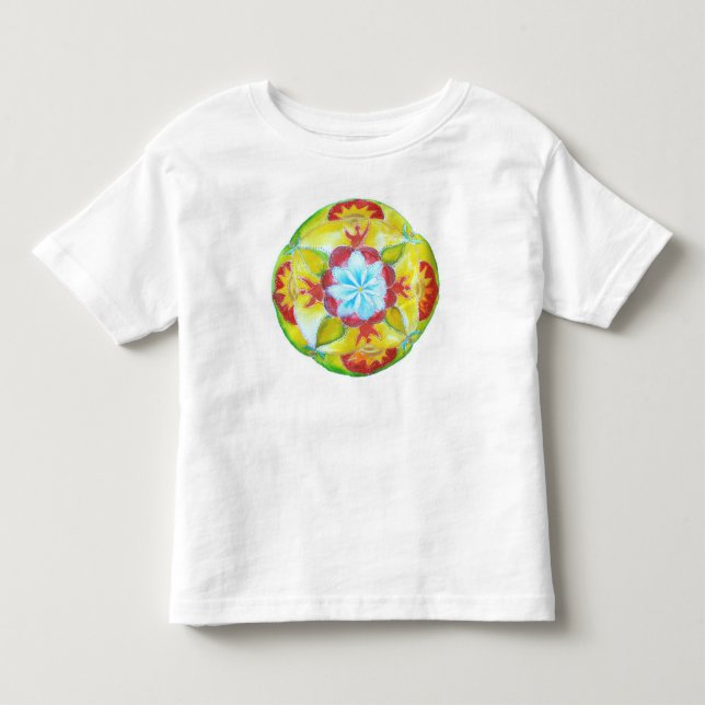 Mandala, gelbe, runde Hand bemalt Mandala Kleinkind T-shirt (Vorderseite)