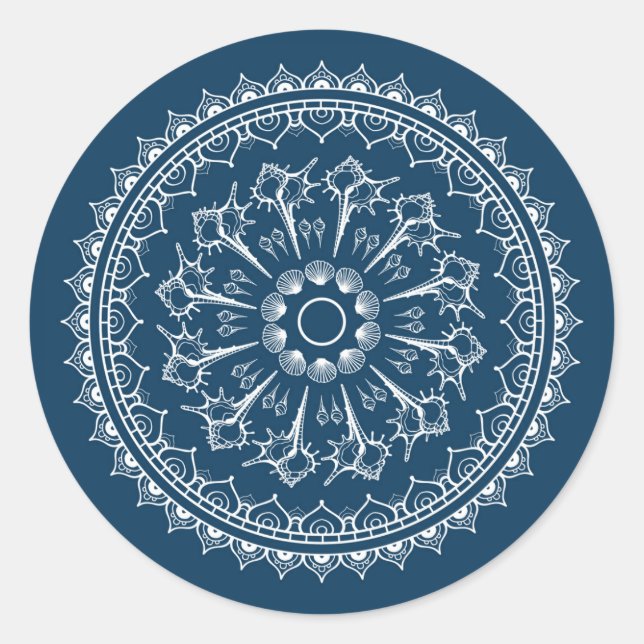 Mandala gemacht von den Seashells Runder Aufkleber (Vorderseite)