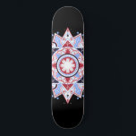 Mandala Geometric Abstrakt Pattern Blau Schwarz Skateboard<br><div class="desc">Ein schönes mandala symmetrisches geometrisches Muster rot blau auf schwarz.</div>