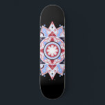 Mandala Geometric Abstrakt Pattern Blau Schwarz Skateboard<br><div class="desc">Ein schönes mandala symmetrisches geometrisches Muster rot blau auf schwarz.</div>