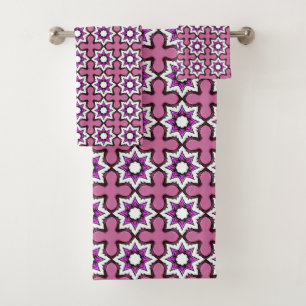 Mandala géométrique rose, noir et blanc