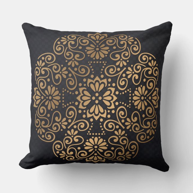 Mandala Gold und schwarz dekoratives Kissen (Vorderseite)