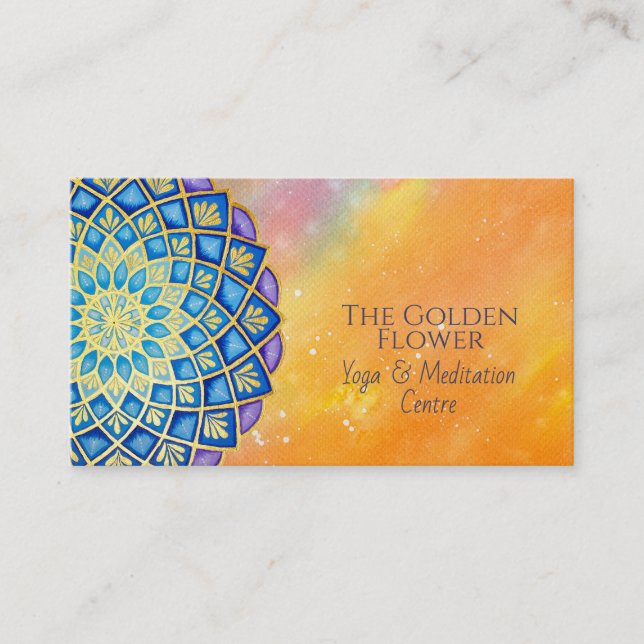 Mandala Golden Blume Blue Lila Visitenkarte (Vorderseite)