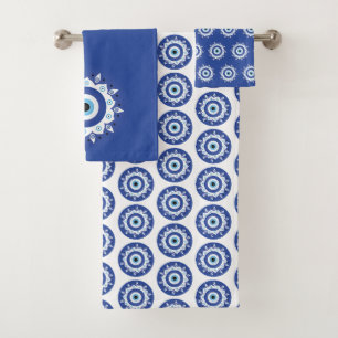 Mandala Grec Mal Eye Motif Bleu Blanc