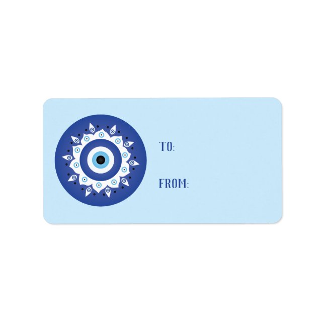 Mandala Greek Evil Eye Blue White Adressaufkleber (Vorne)