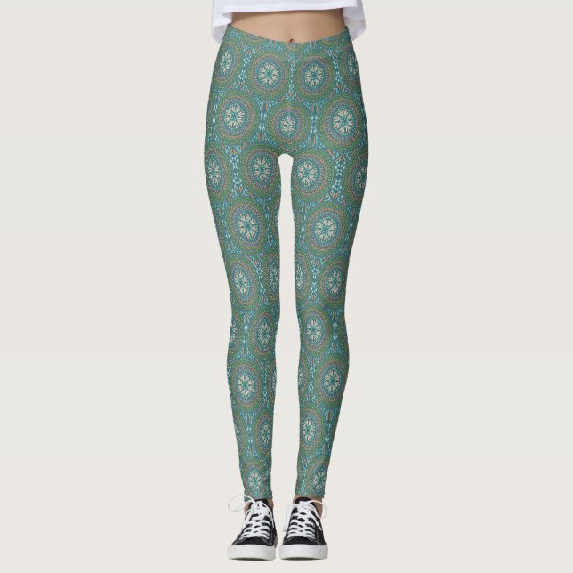 Mandala Green Leggings (Vorderseite)