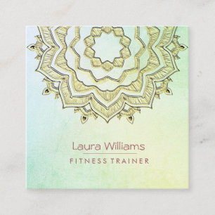 Mandala Green Lotus Blume Gold Yoga Instructor Quadratische Visitenkarte