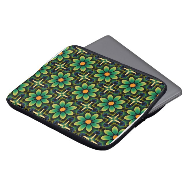 Mandala Green und Yellow Floral Geometric Pattern Laptopschutzhülle (Vorne Oben)